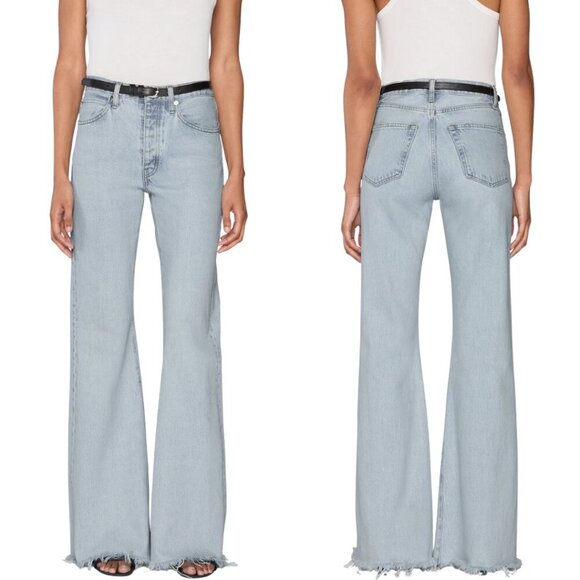 Frame The Lax Wisp Raw Fray Flare Wide Leg Denim Jeans Women's 29 Blue $298 NWOT